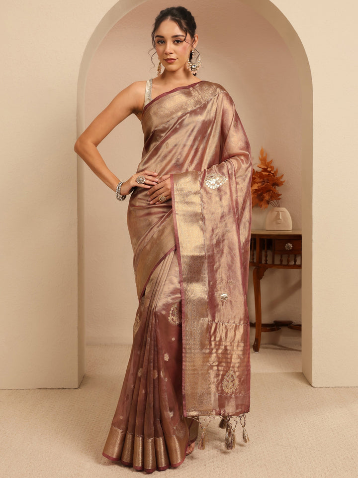 Libas Mauve Floral Woven Design Silk Blend Saree