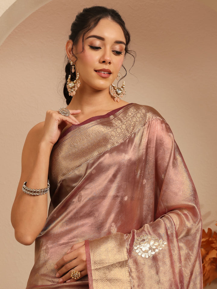 Libas Mauve Floral Woven Design Silk Blend Saree