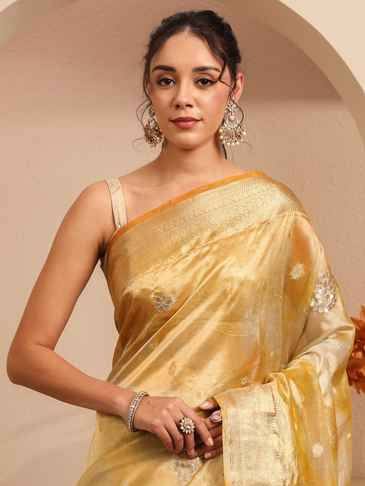 Libas Mustard Floral Woven Design Silk Blend Saree