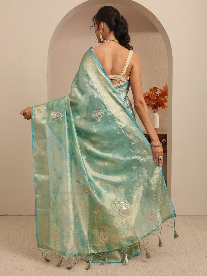 Libas Powder Blue Floral Woven Design Silk Blend Saree