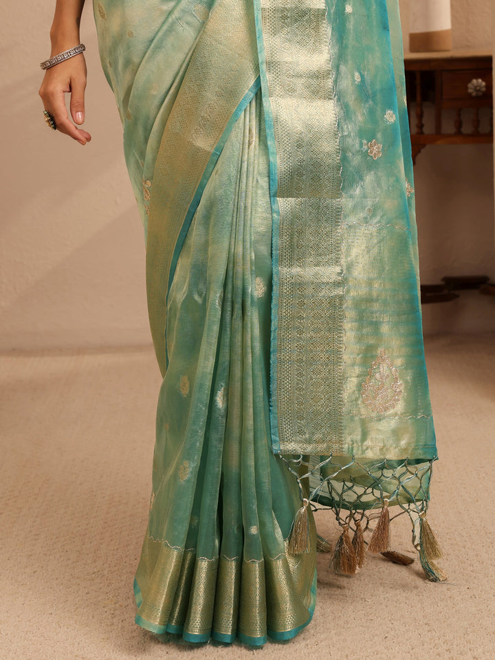 Libas Powder Blue Floral Woven Design Silk Blend Saree