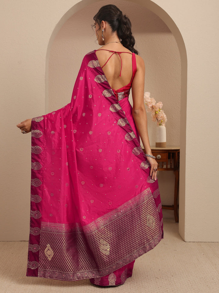 Libas Rani Pink Ethnic Woven Design Silk Blend Saree