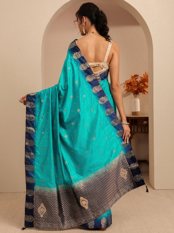 Libas Aqua Blue Ethnic Woven Design Silk Blend Saree