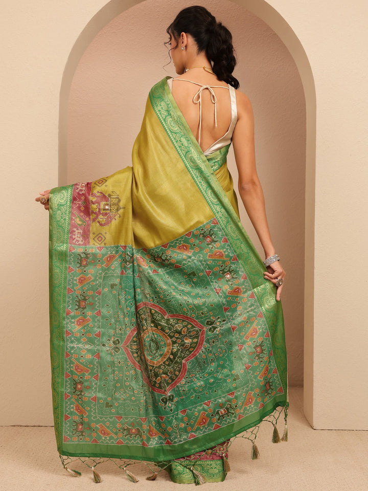Libas Fern Green Patola Border Silk Blend Saree