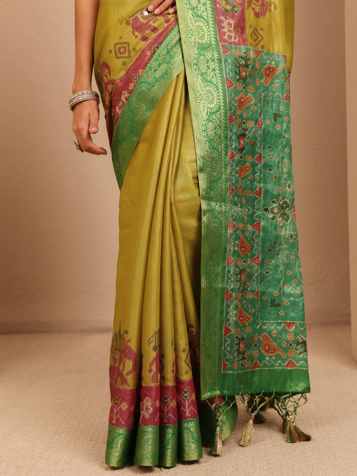 Libas Fern Green Patola Border Silk Blend Saree