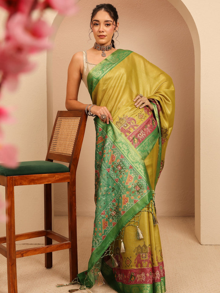 Libas Fern Green Patola Border Silk Blend Saree