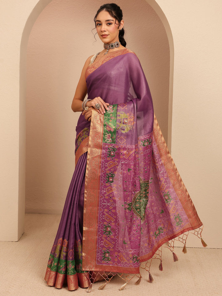 Libas Purple Patola Border Silk Blend Saree