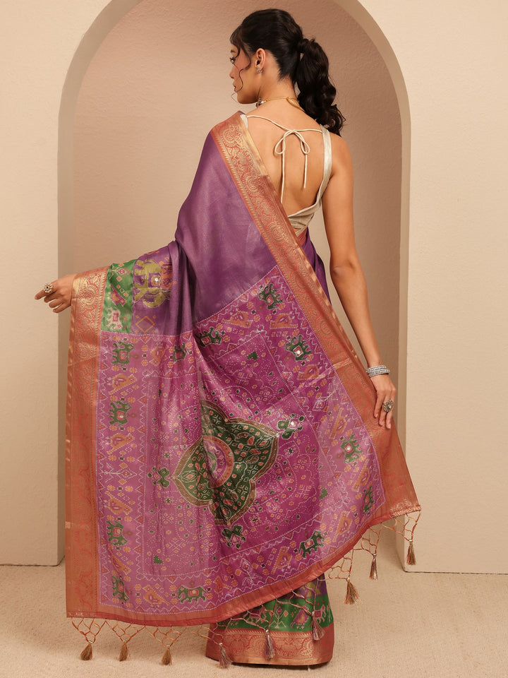 Libas Purple Patola Border Silk Blend Saree