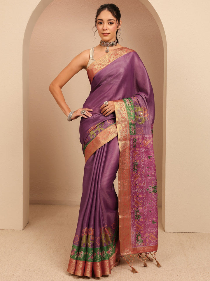 Libas Purple Patola Border Silk Blend Saree