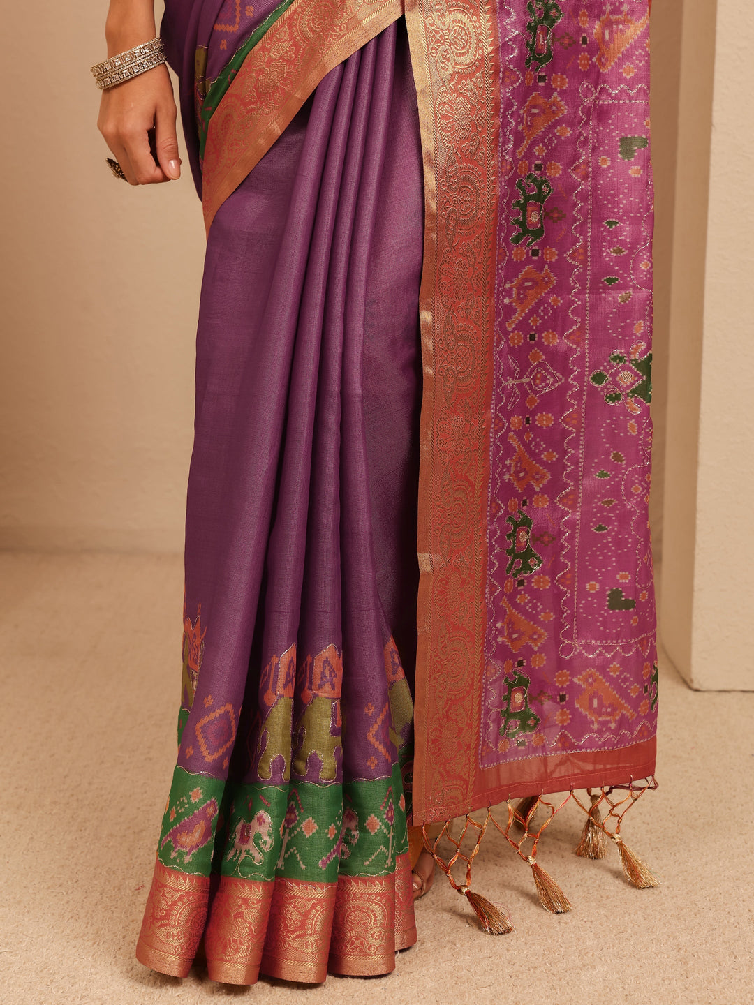 Libas Purple Patola Border Silk Blend Saree