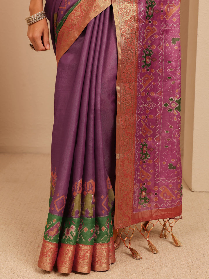 Libas Purple Patola Border Silk Blend Saree