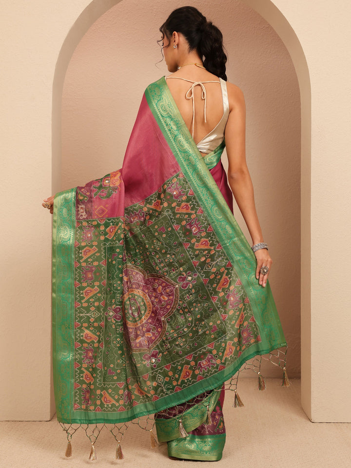Libas Pink Patola Border Silk Blend Saree