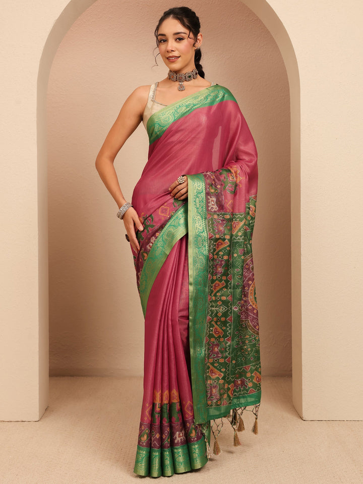 Libas Pink Patola Border Silk Blend Saree