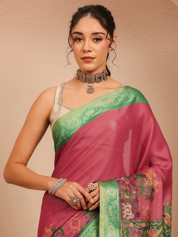 Libas Pink Patola Border Silk Blend Saree