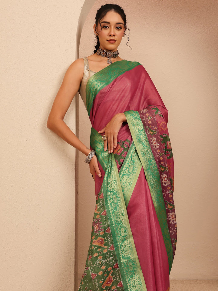Libas Pink Patola Border Silk Blend Saree
