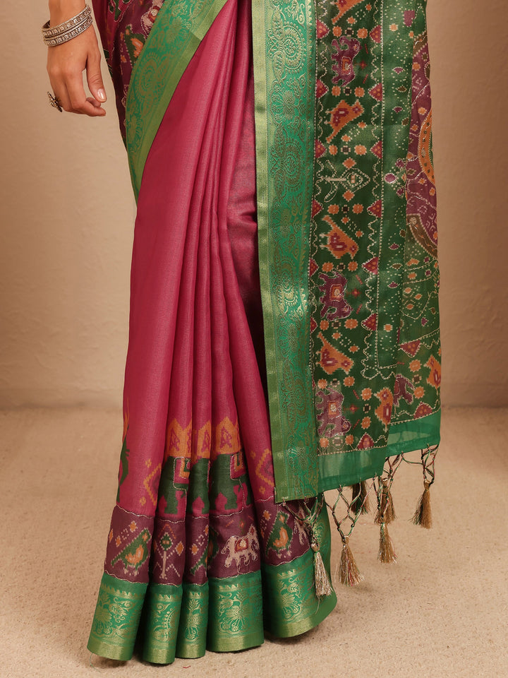 Libas Pink Patola Border Silk Blend Saree