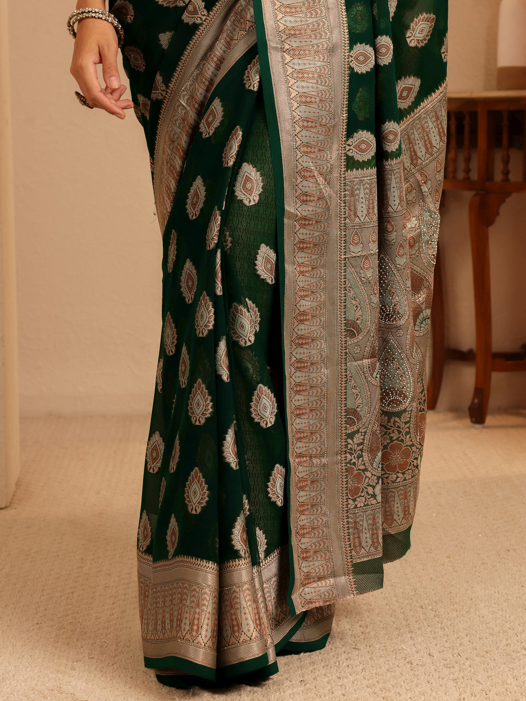 Libas Sacramento Green Woven Design Chiffon Saree