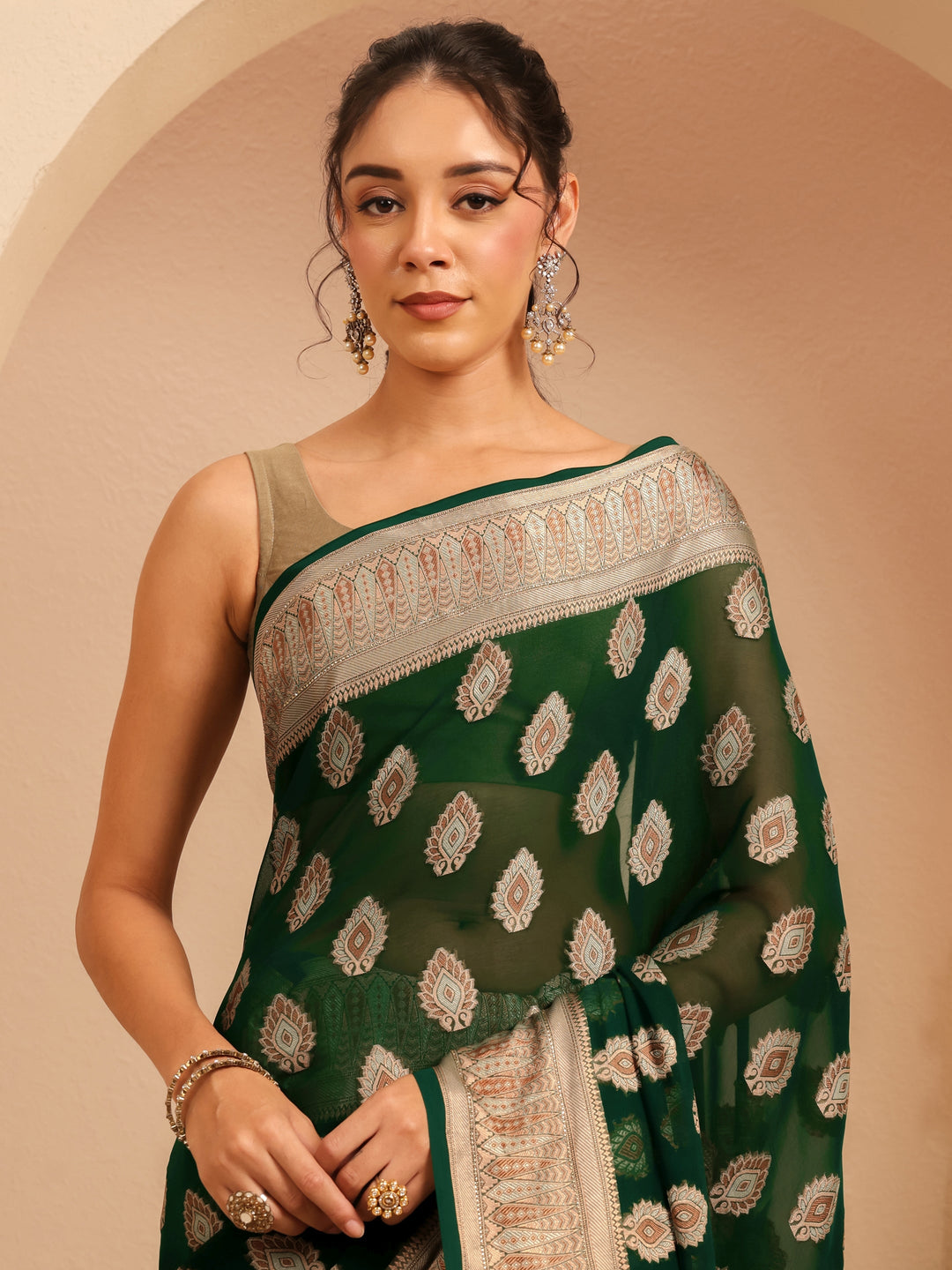 Libas Sacramento Green Woven Design Chiffon Saree