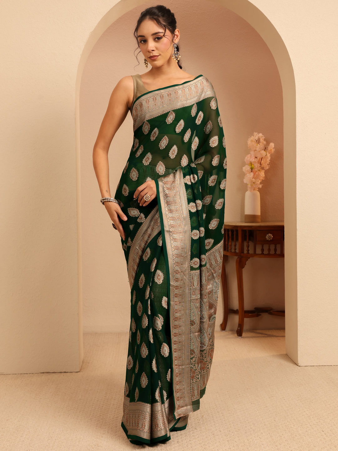 Libas Sacramento Green Woven Design Chiffon Saree