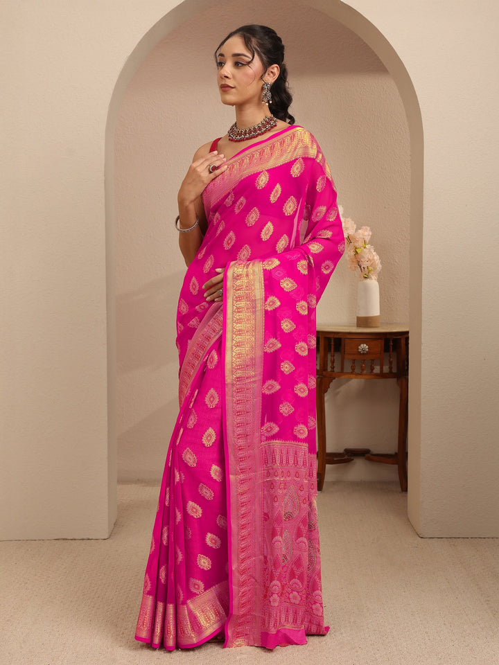 Libas Rani Pink Woven Design Chiffon Saree