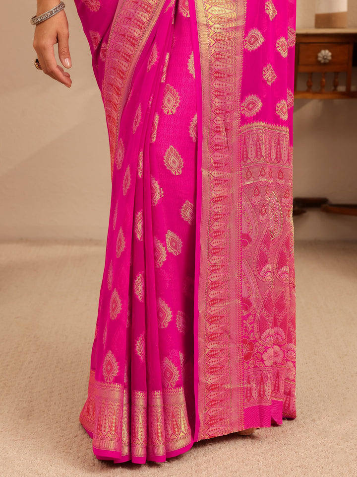 Libas Rani Pink Woven Design Chiffon Saree