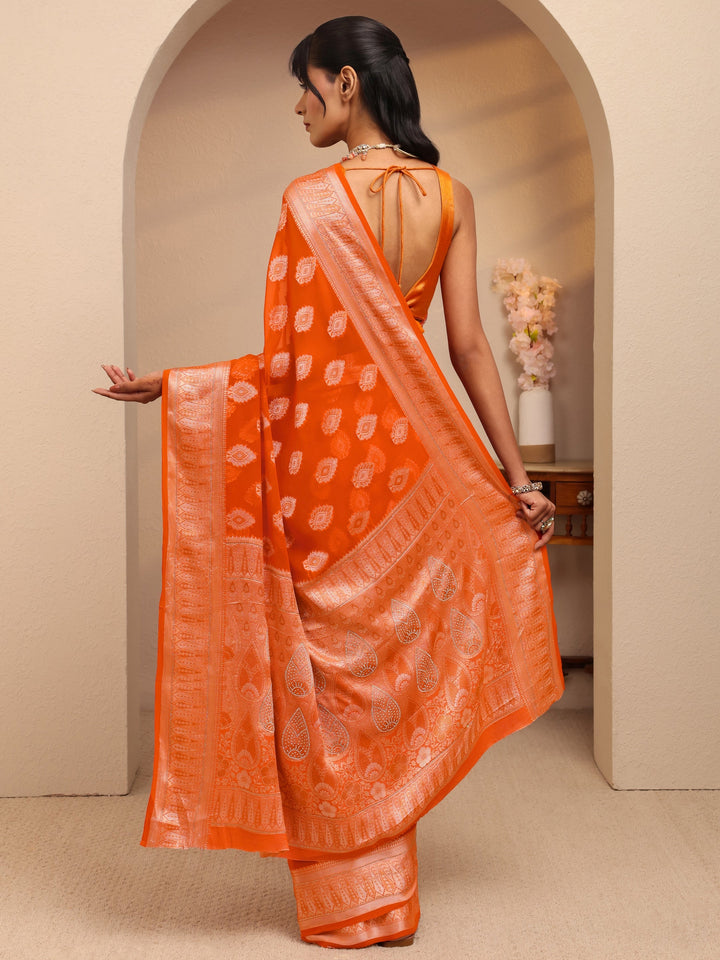 Libas Orange Woven Design Chiffon Saree