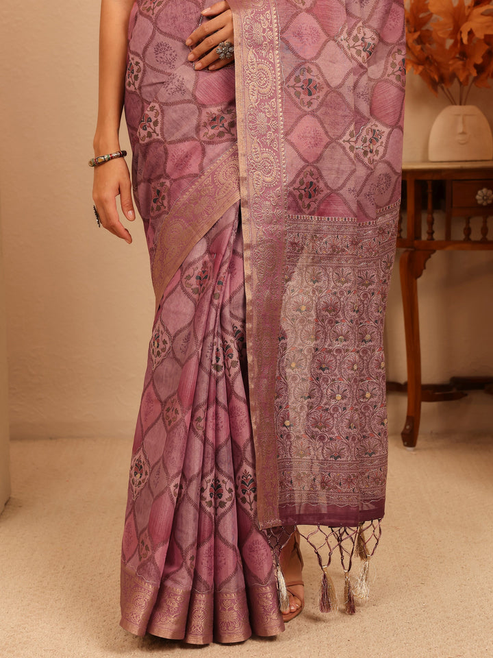 Libas Mauve Geometric Printed Silk Blend Saree