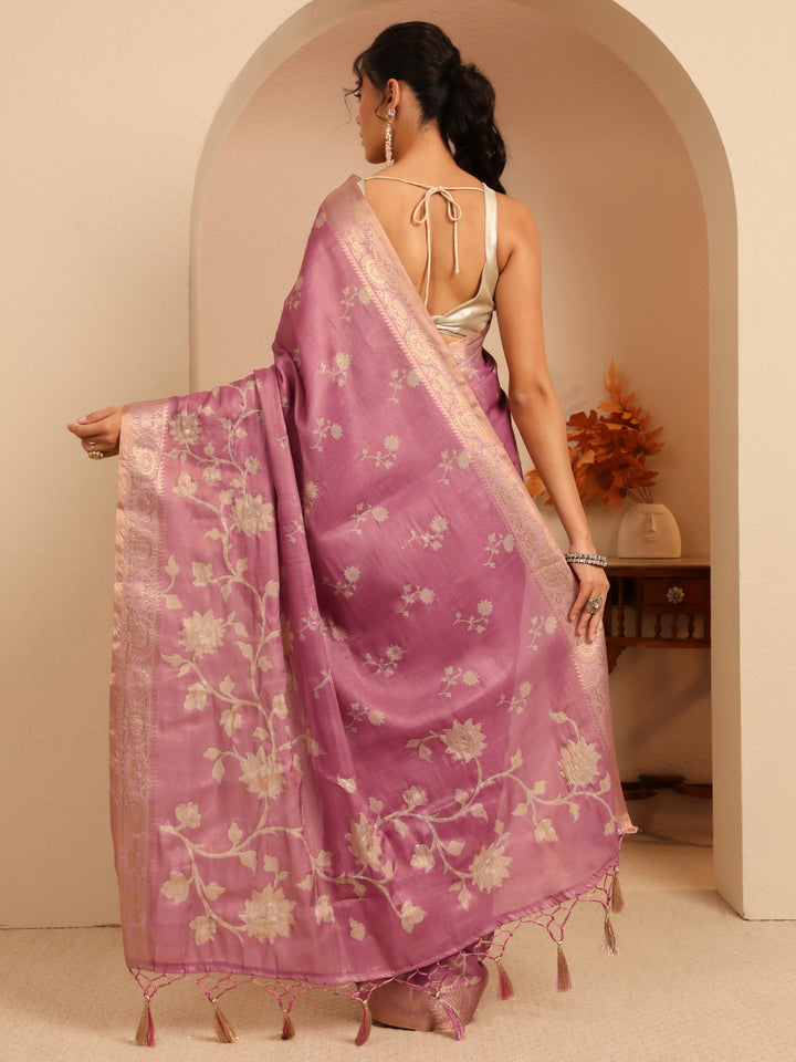 Libas Muted Pink Floral Printed Silk Blend Saree