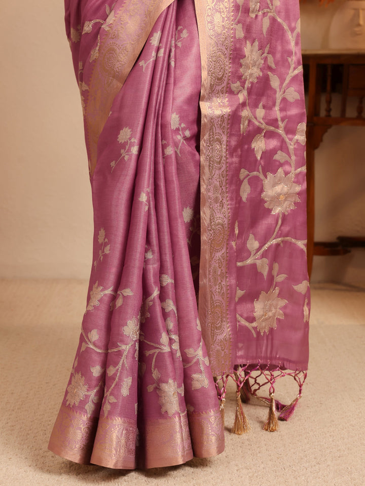 Libas Muted Pink Floral Printed Silk Blend Saree