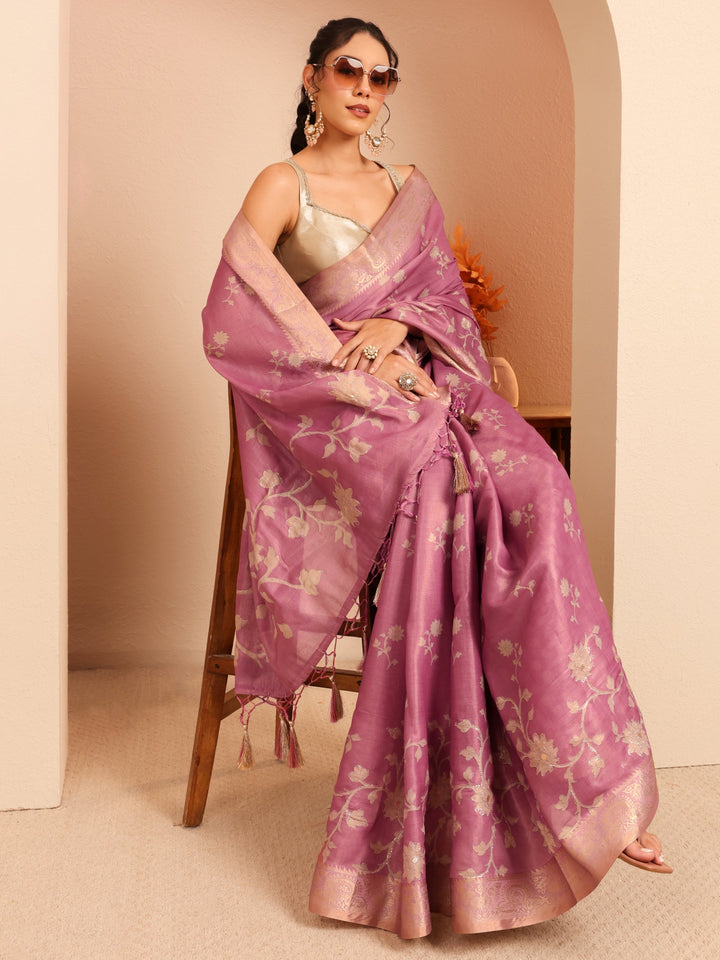 Libas Muted Pink Floral Printed Silk Blend Saree