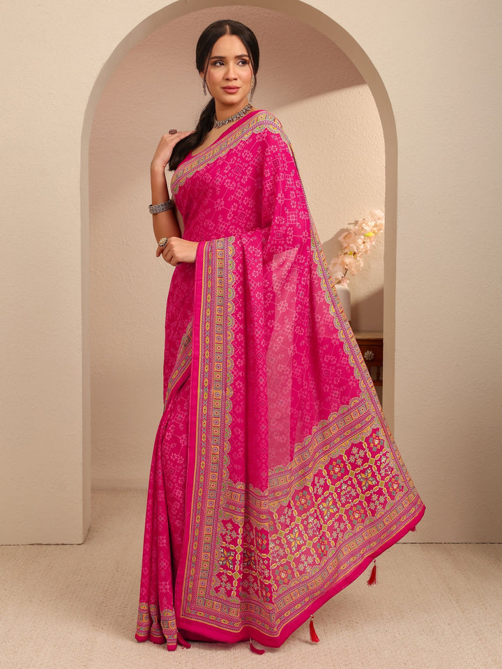 Libas Fuchsia Pink Printed Silk Blend Saree