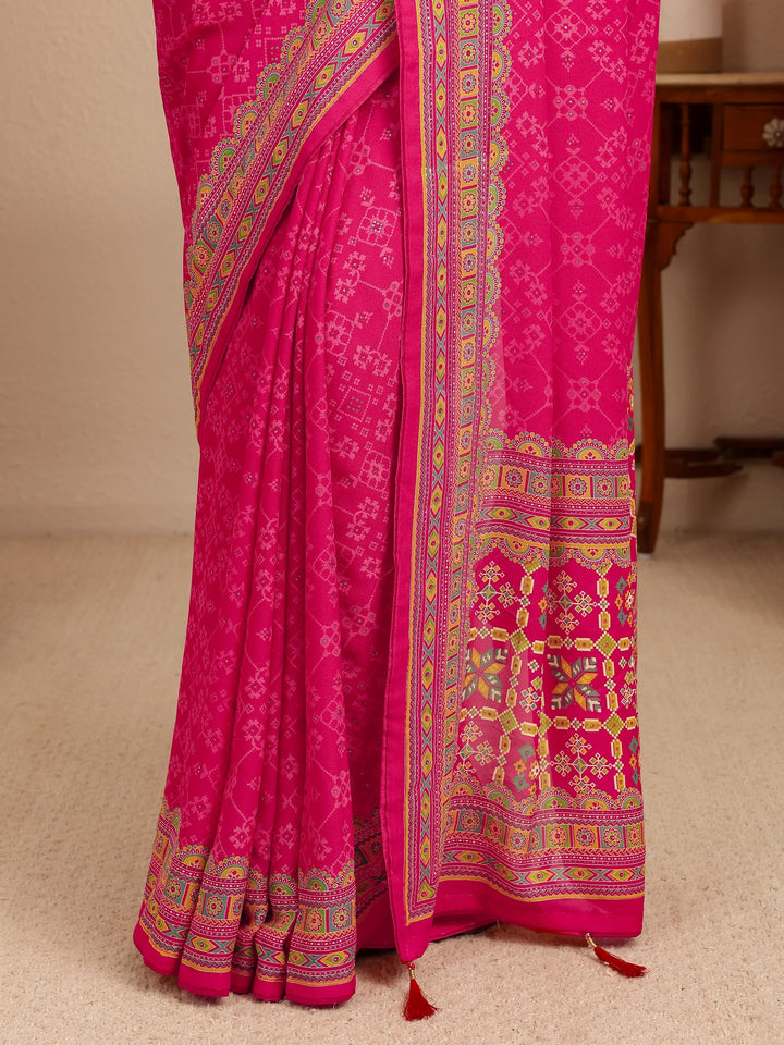 Libas Fuchsia Pink Printed Silk Blend Saree