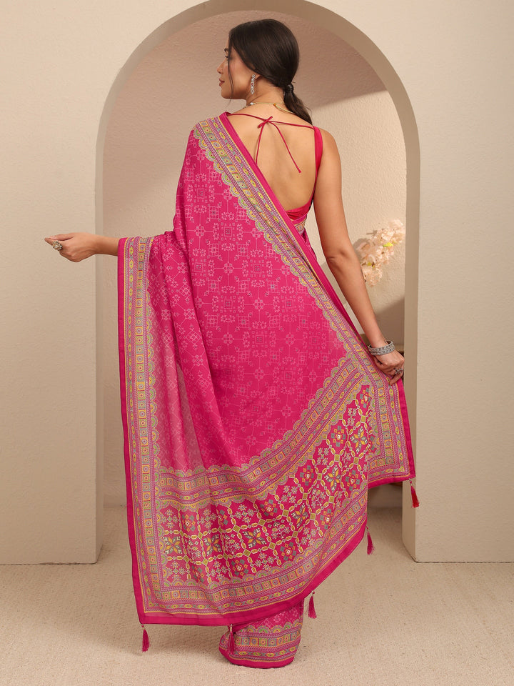 Libas Fuchsia Pink Printed Silk Blend Saree