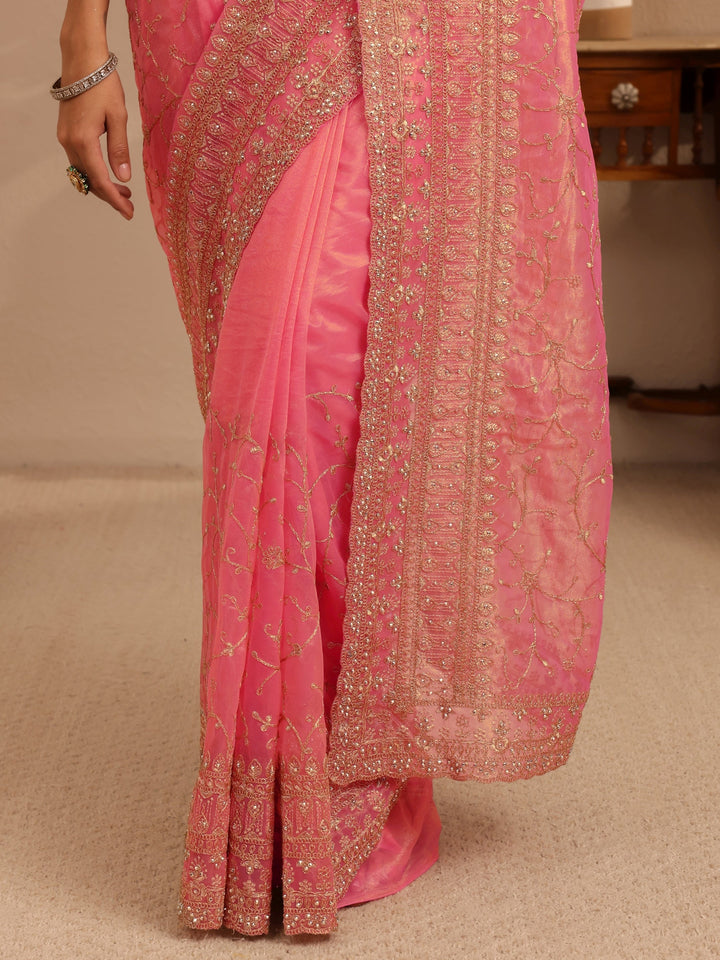 Libas Peach Floral Embroidered Net Saree