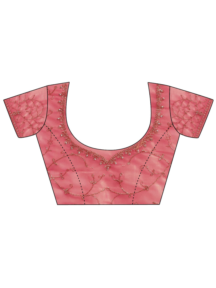 Libas Peach Floral Embroidered Net Saree