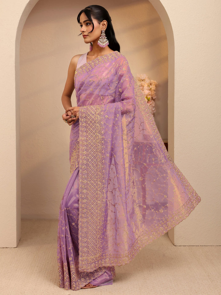 Libas Purple Floral Embroidered Net Saree