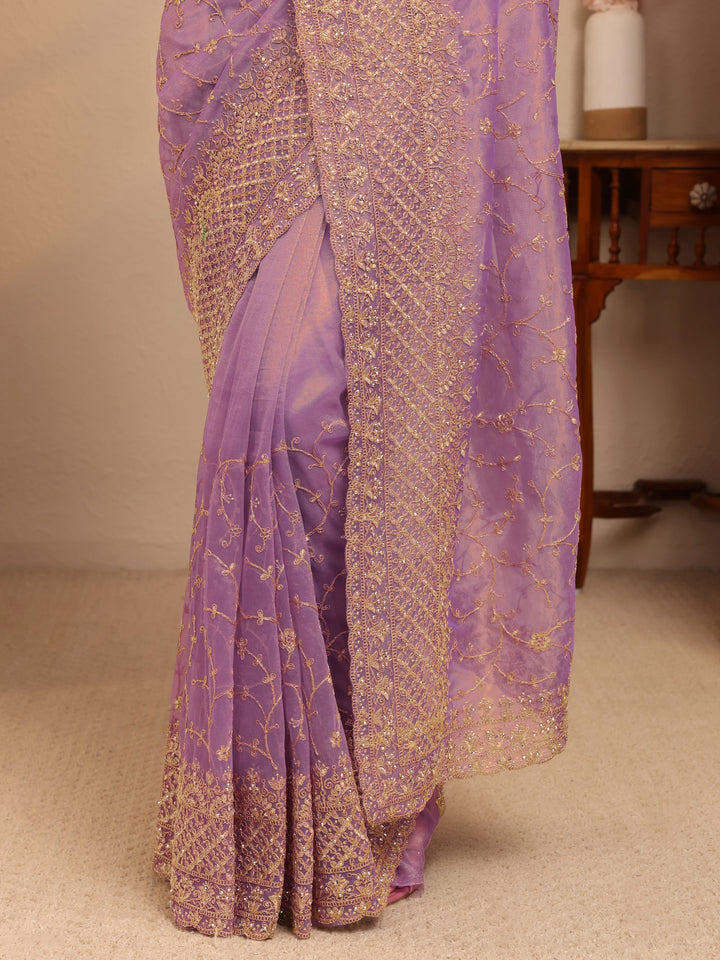 Libas Purple Floral Embroidered Net Saree