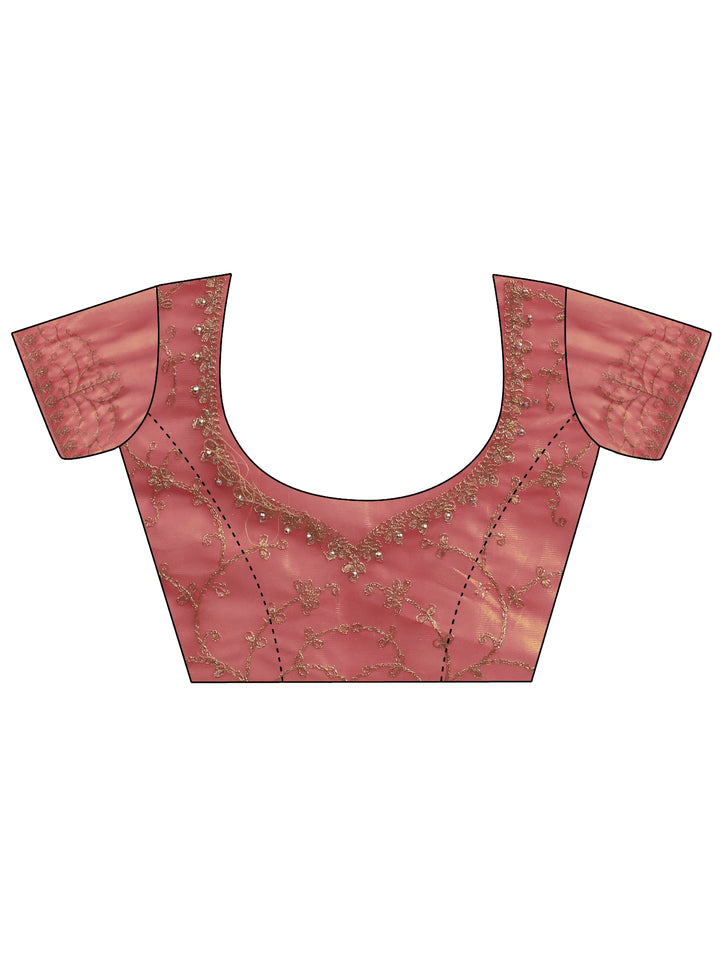 Libas Peach Floral Embroidered Net Saree