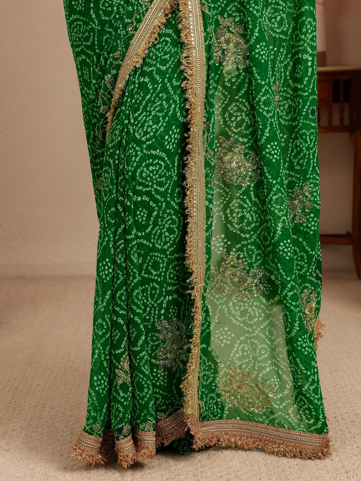 Libas Emerald Green Badhani Printed Georgette Saree