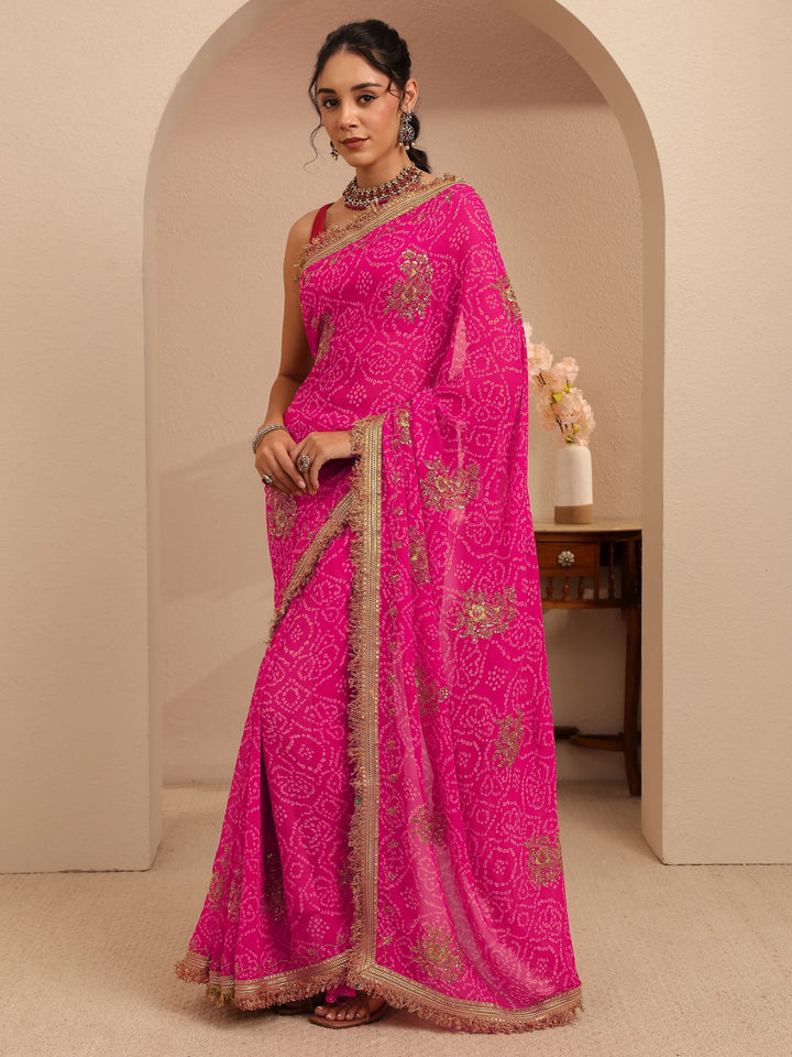 Libas Rani Pink Badhani Printed Georgette Saree