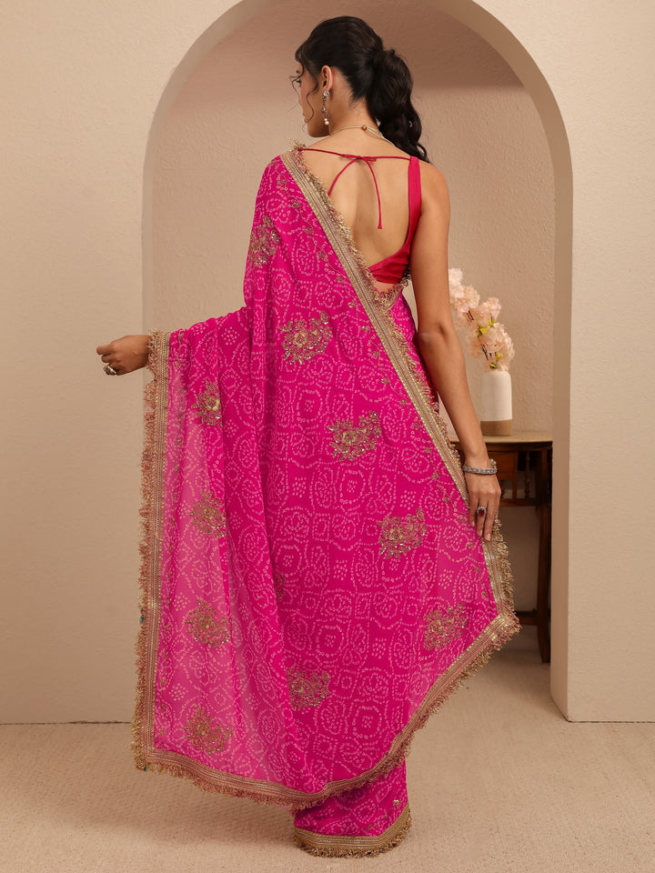 Libas Rani Pink Badhani Printed Georgette Saree