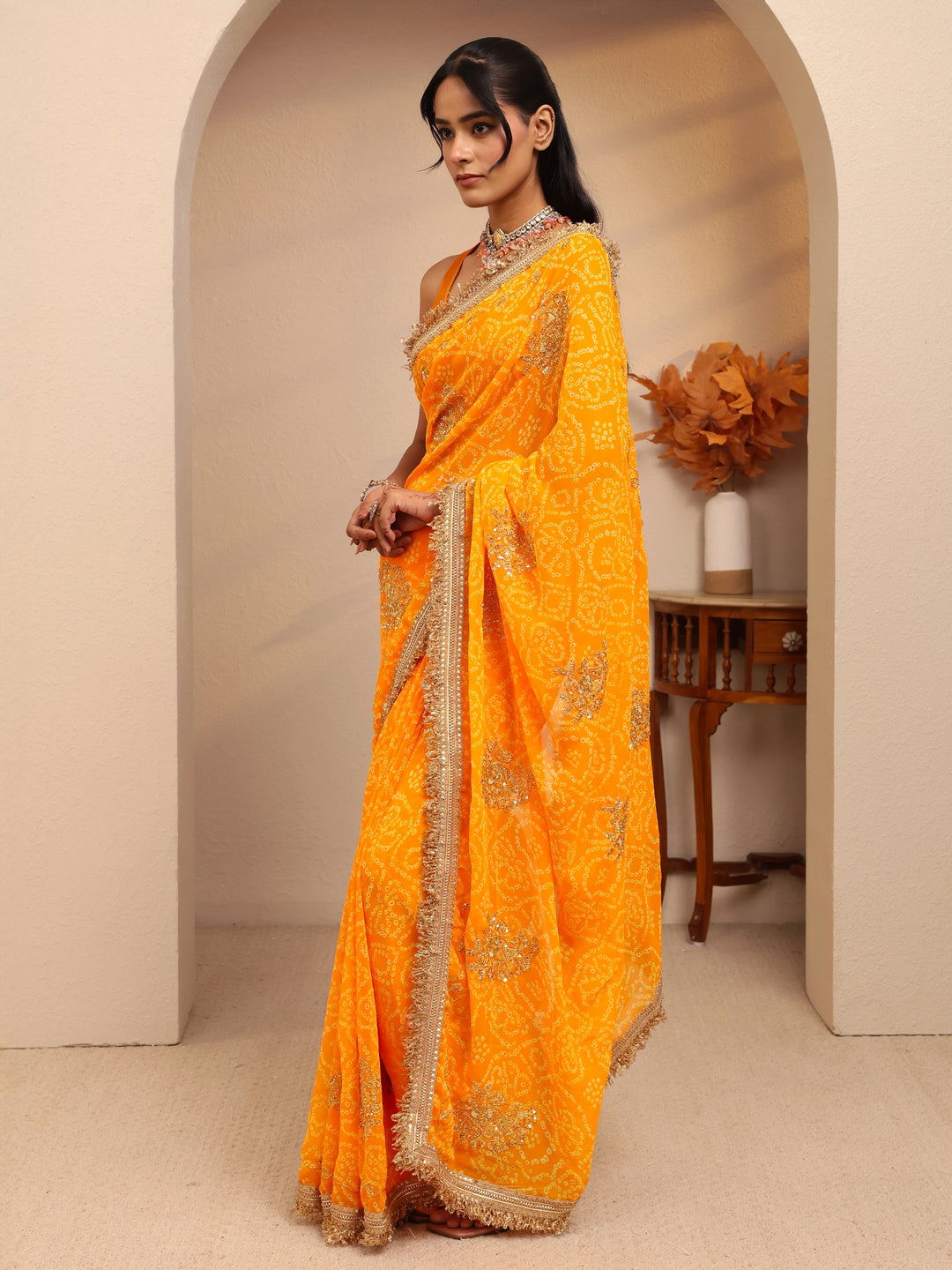 Libas Mustard Badhani Printed Georgette Saree