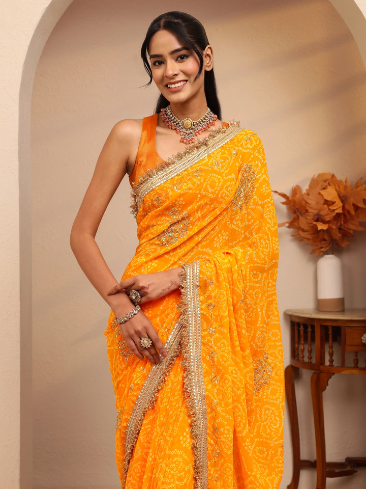 Libas Mustard Badhani Printed Georgette Saree