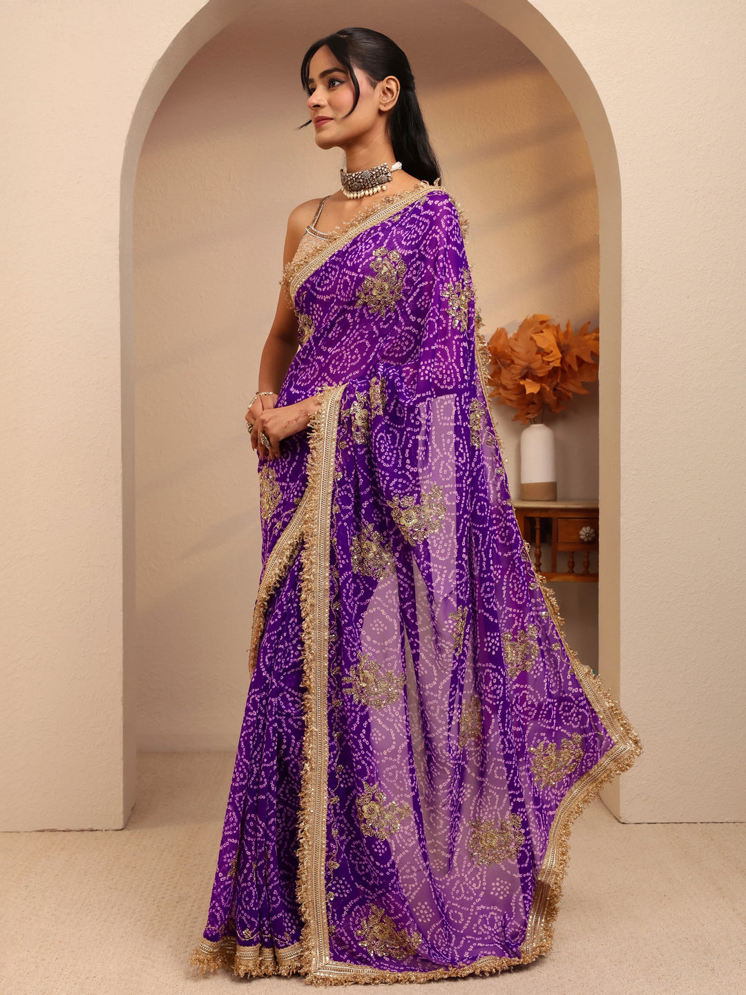 Libas Purple Badhani Printed Georgette Saree