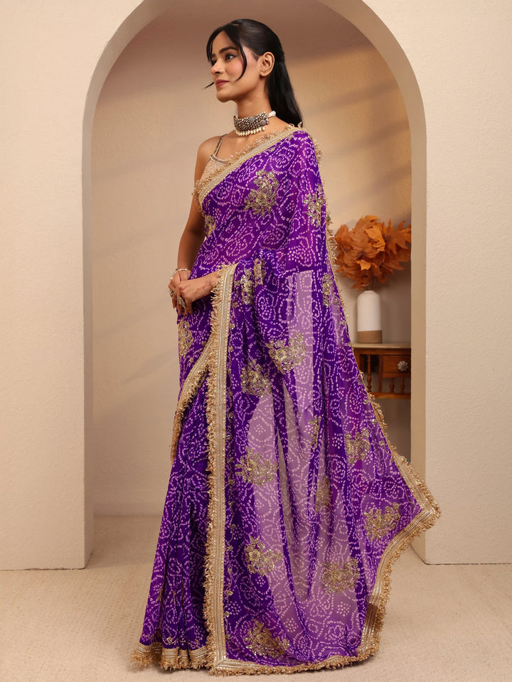 Libas Purple Badhani Printed Georgette Saree