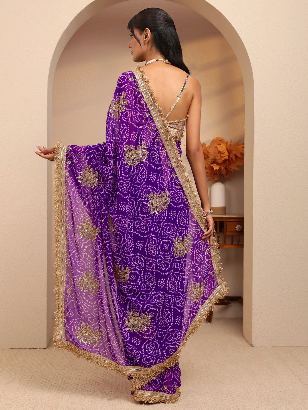 Libas Purple Badhani Printed Georgette Saree