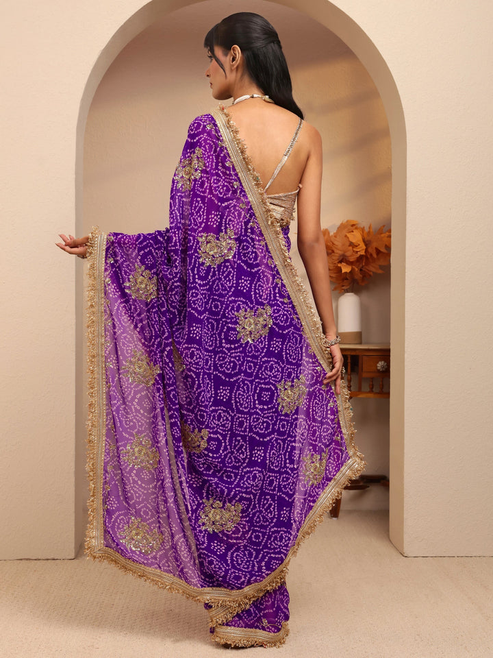 Libas Purple Badhani Printed Georgette Saree