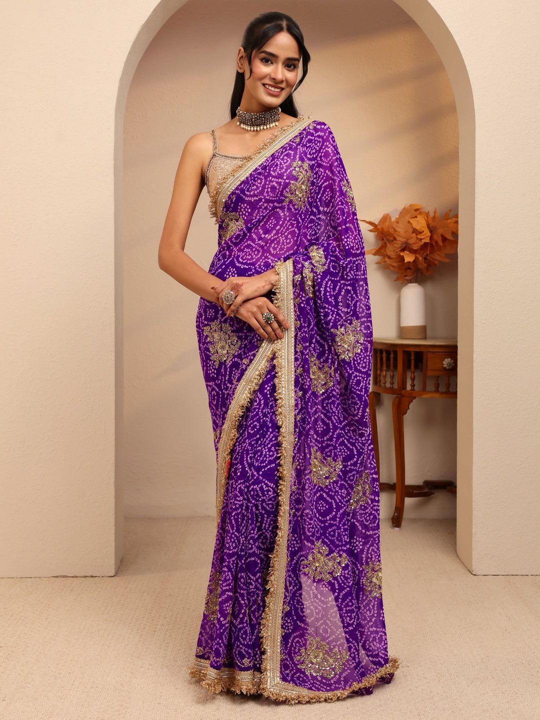 Libas Purple Badhani Printed Georgette Saree