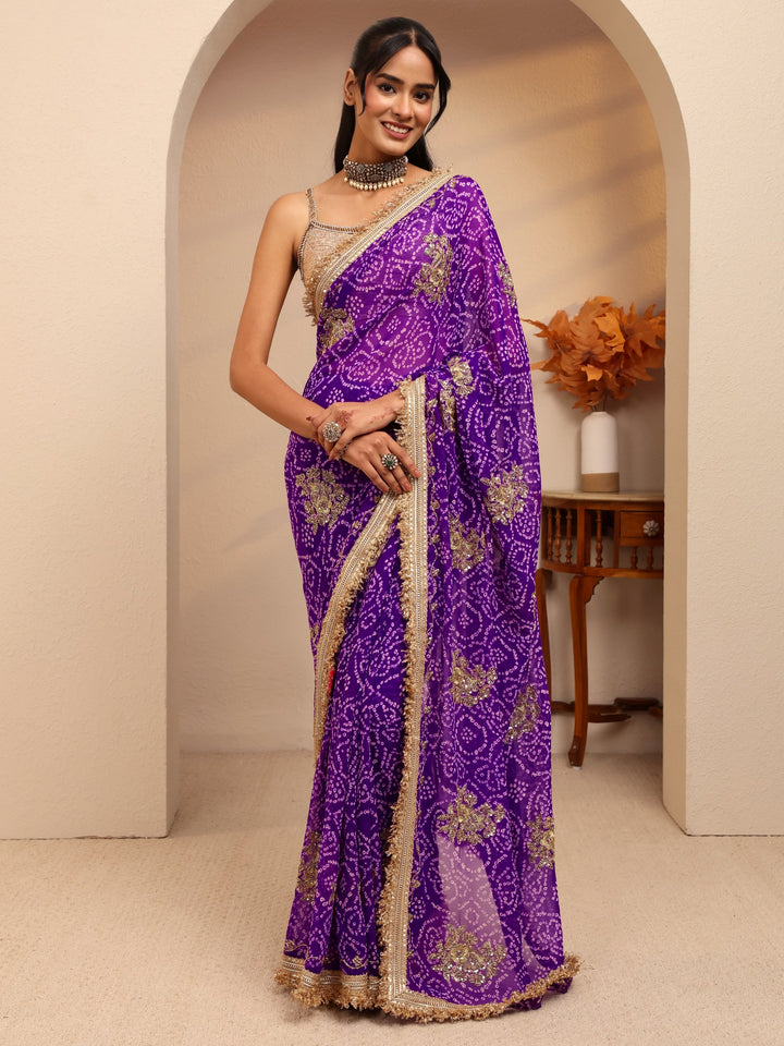 Libas Purple Badhani Printed Georgette Saree