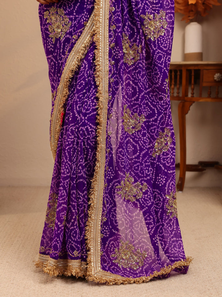 Libas Purple Badhani Printed Georgette Saree